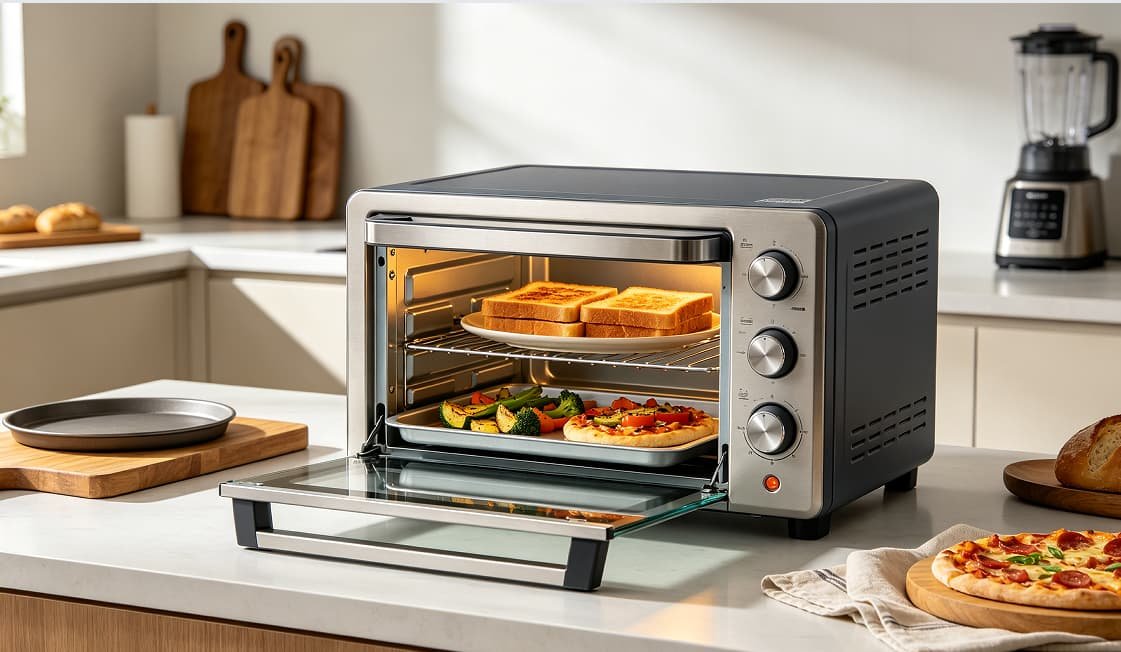Toaster oven on a modern kitchen countertop
